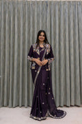 Simhera Threads  Women's Deep Purple Designer Saree with Floral Embroidered Jacket