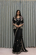 Simhera Threads  Women's Black Designer Saree with Floral Embroidered Jacket