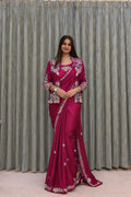 Simhera Threads  Women's Fuchsia Pink Designer Saree with Floral Embroidered Jacket