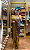 Simhera Threads  Women's Coffee Brown Traditional Saree with Antique Gold Embroidered Border