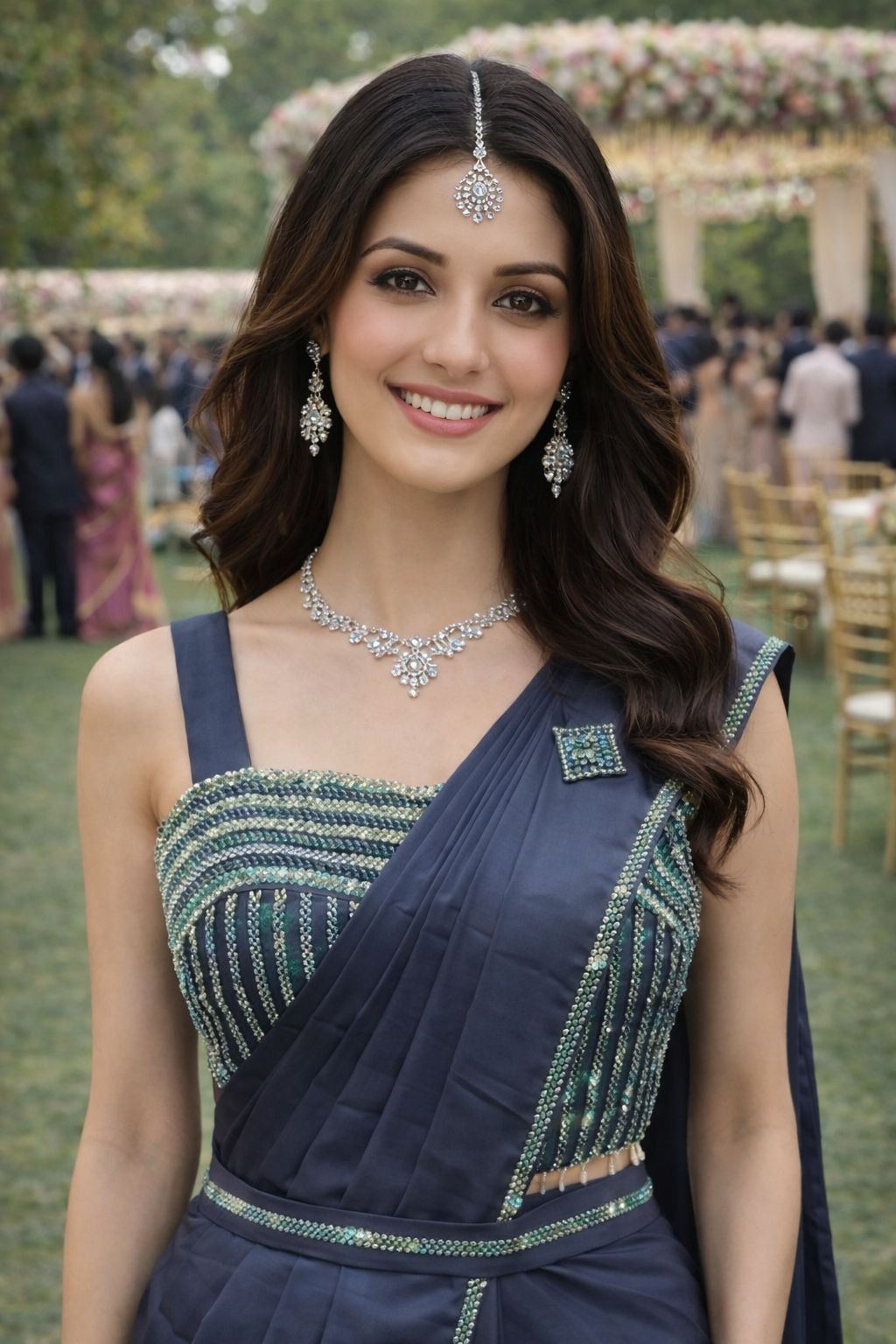 Simhera Threads  Women's Midnight Blue Embellished Ready-to-Wear Saree with Beaded Blouse
