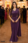 Simhera Threads  Women's Royal Purple Designer Ready-to-Wear Saree with Embellished Half-Sleeve Blouse
