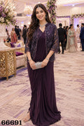 Simhera Threads  Women's Deep Plum Purple Designer Ready to Wear Saree with Embellished Sequined Jacket