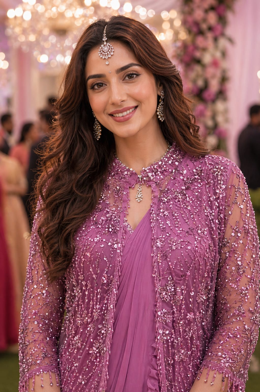 Simhera Threads  Women's Dusty Rose Pink Designer Saree with Embellished Sequined Jacket